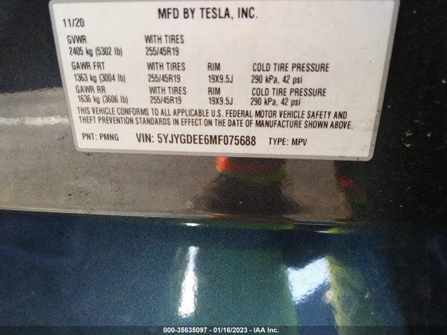 Tesla Model Y Long Range 2021 5YJYGDEE6MF075688 Image 10