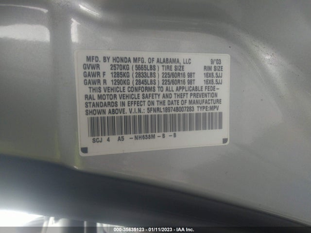 2004 HONDA ODYSSEY EX-L VIN: 5FNRL18974B007283