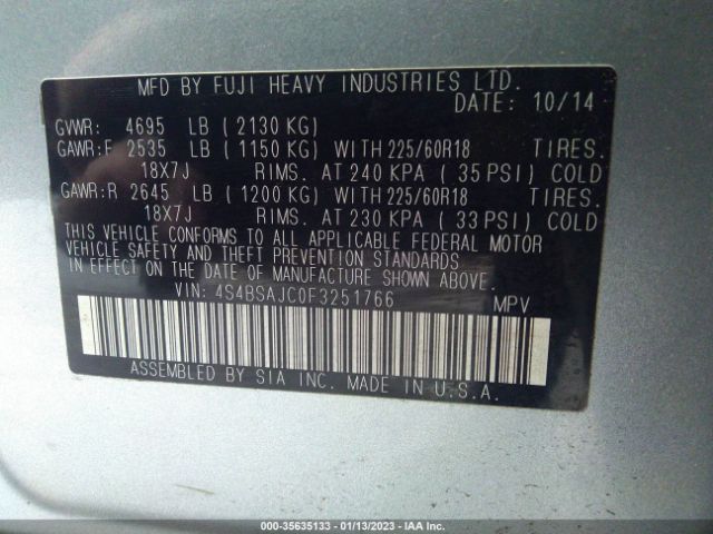 4S4BSAJC0F3251766 Subaru Outback 2.5i Limited