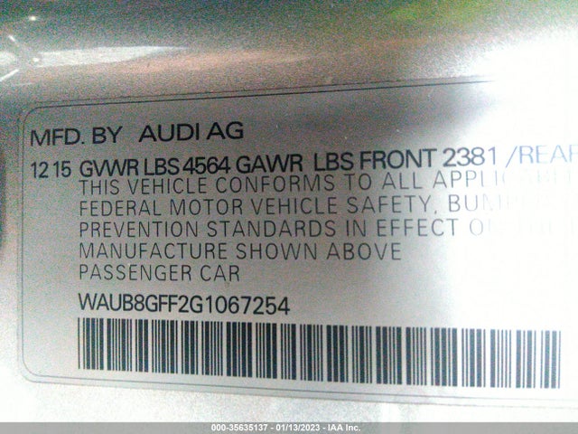 WAUB8GFF2G1067254 Audi A3 2.0t Premium