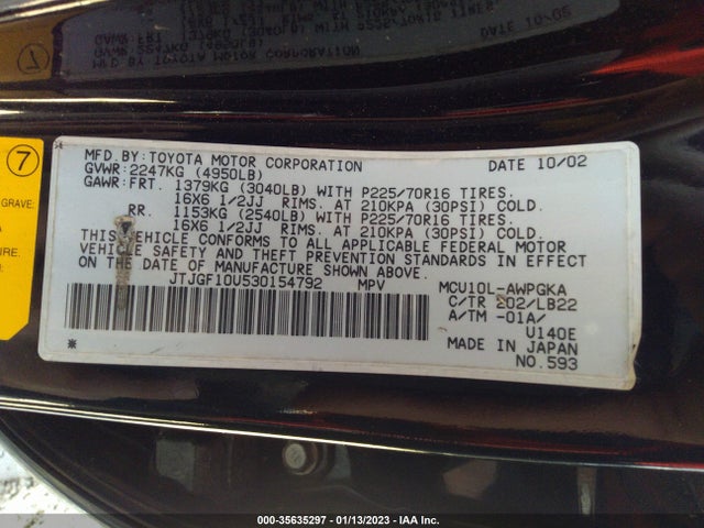 JTJGF10U530154792 Lexus RX 300