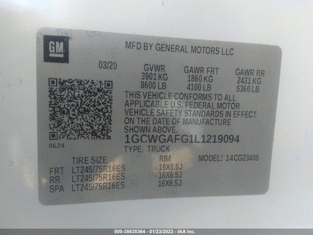 Chevrolet EXPRESS CARGO VAN 2020 1GCWGAFG1L1219094 Image 9