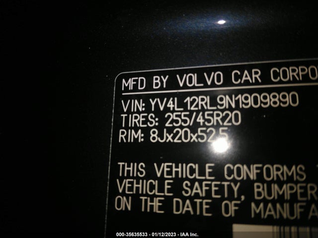 2022 Volvo XC60, VIN: YV4L12RL9N1909890