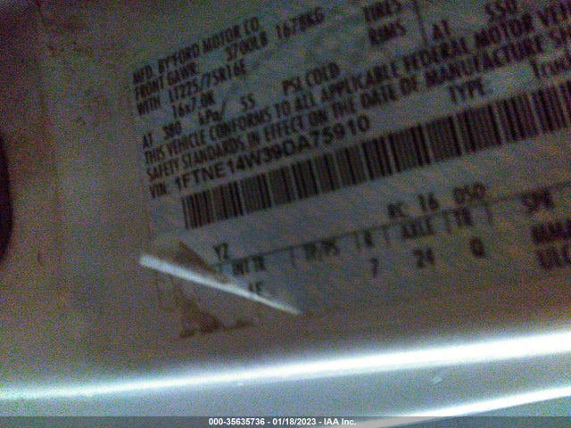 2009 FORD ECONOLINE CARGO VAN COMMERCIAL/RECREATIONAL VIN: 1FTNE14W39DA75910