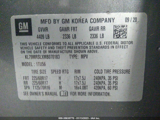 2021 Chevrolet Trailblazer, VIN: KL79MRSLXMB070183