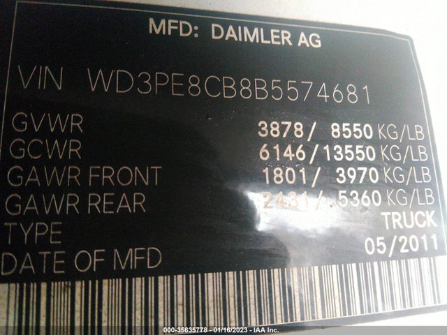 2011 MERCEDES-BENZ SPRINTER CARGO VANS VIN: WD3PE8CB8B5574681