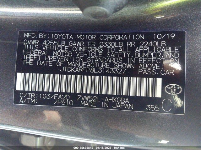 2020 Toyota Prius, VIN: JTDKARFP8L3143327