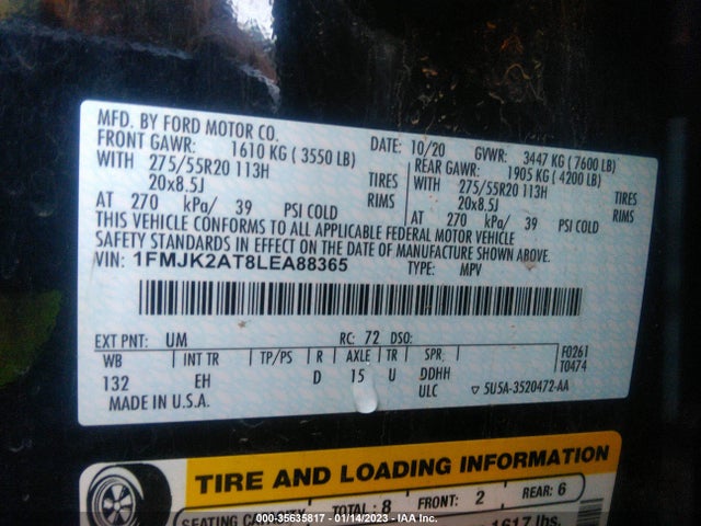 2020 Ford Expedition, VIN: 1FMJK2AT8LEA88365