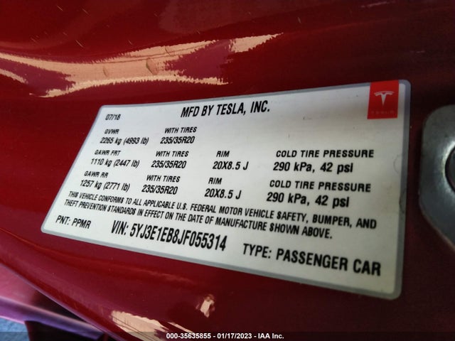 2018 Tesla 3, VIN: 5YJ3E1EB8JF055314