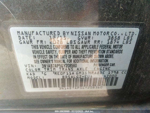 Nissan Sentra 2016 3N1AB7AP5GY208560 Image 9