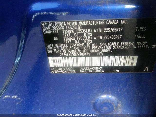 2015 TOYOTA RAV4 XLE VIN: 2T3WFREV9FW186479