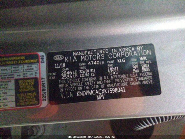 KNDPMCACXK7598041 KIA Sportage Lx