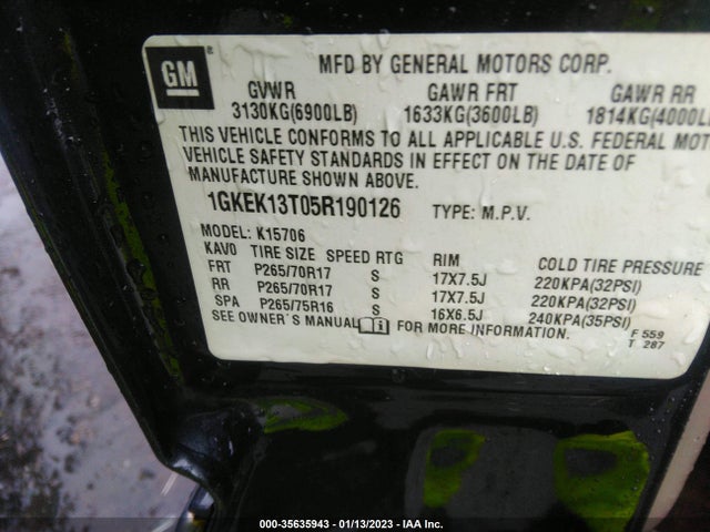GMC YUKON SLT 2005 1GKEK13T05R190126 Image 10