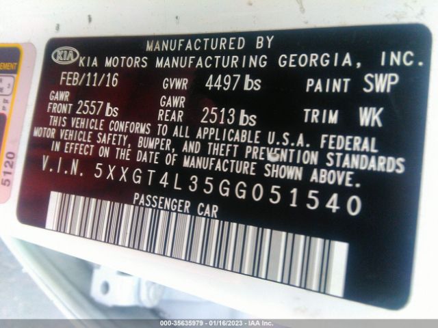 5XXGT4L35GG051540 KIA Optima Lx