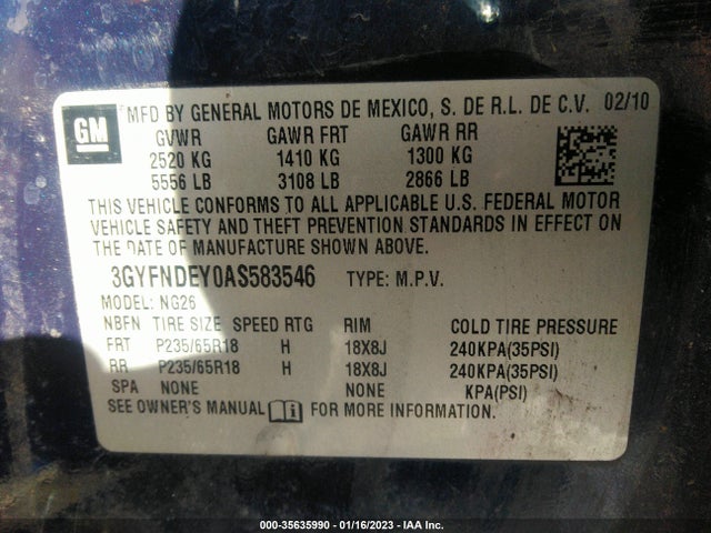 3GYFNDEY0AS583546 Cadillac Srx Luxury Collection