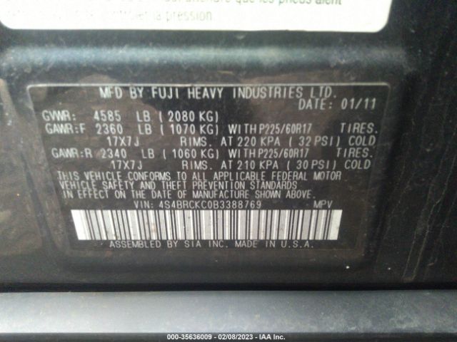 4S4BRCKC0B3388769 Subaru Outback 2.5i Limited Pwr Moon