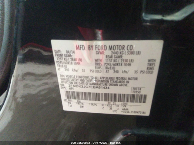 2014 FORD EDGE SEL VIN: 2FMDK3JC7EBA61434