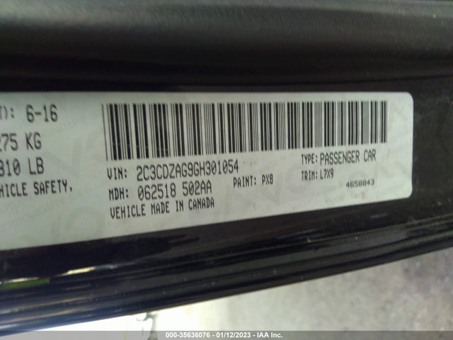 Dodge Challenger 2016 2C3CDZAG9GH301054 Image 10