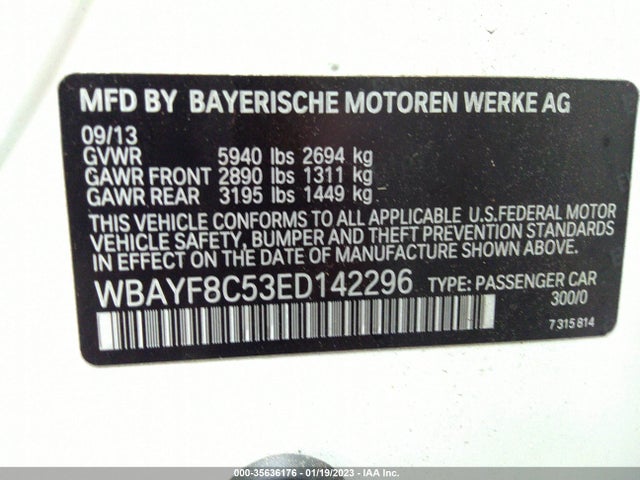 2014 BMW 7 Series, VIN: WBAYF8C53ED142296