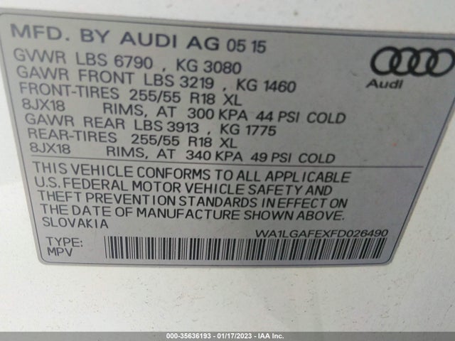 WA1LGAFEXFD026490 Audi Q7 3.0t Premium Plus