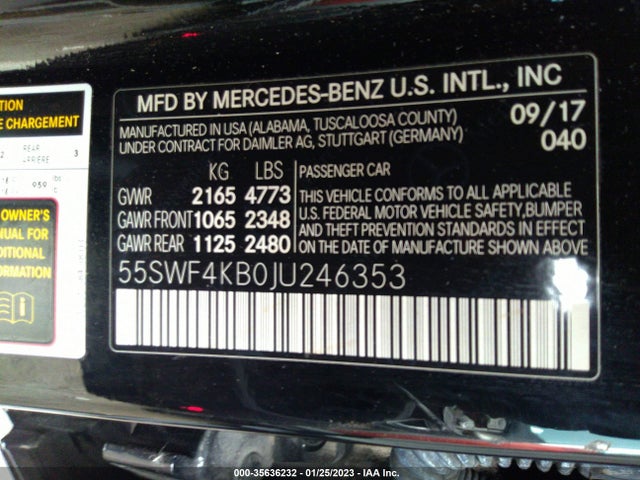 2018 Mercedes-Benz C-Class, VIN: 55SWF4KB0JU246353