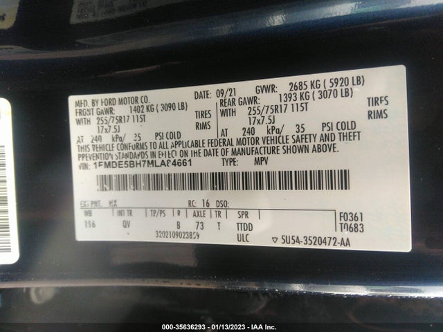 Продаж на аукціоні авто 2021 Ford Bronco Base/big Bend, vin: 1FMDE5BH7MLA84661, номер лоту: 35636293