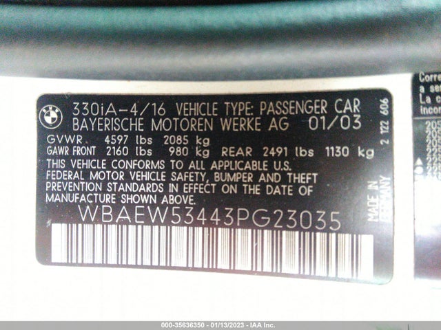 BMW 3 Series 330xi 2003 WBAEW53443PG23035 Image 10
