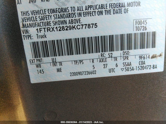2009 FORD F-150 STX/XLT/XL VIN: 1FTRX12829KC77875