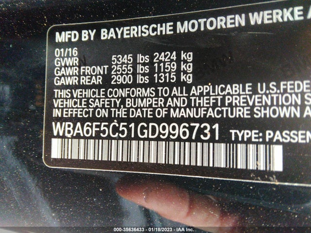 2016 BMW 6 Series, VIN: WBA6F5C51GD996731