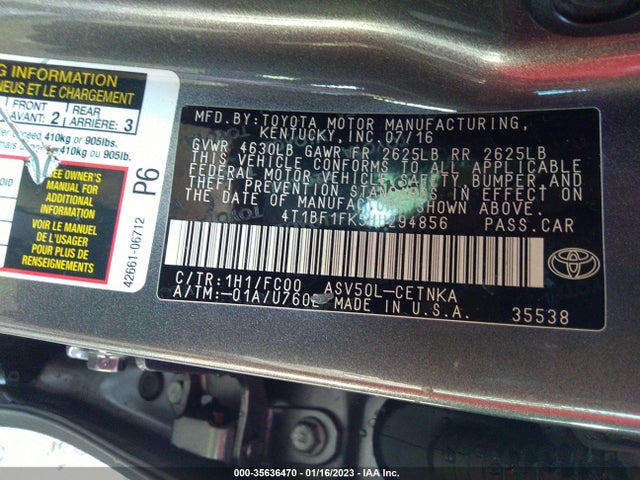 2017 Toyota Camry, VIN: 4T1BF1FK5HU294856