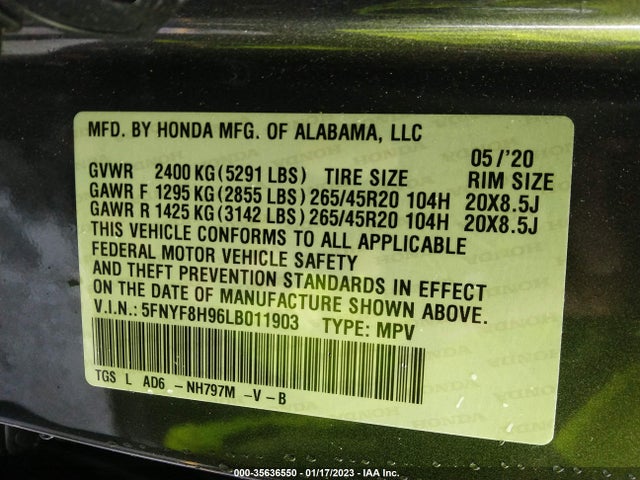 2020 Honda Passport, VIN: 5FNYF8H96LB011903