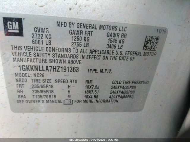 1GKKNLLA7HZ191363 GMC ACADIA SLE