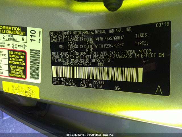 2017 TOYOTA SIENNA LE VIN: 5TDKZ3DC3HS779794