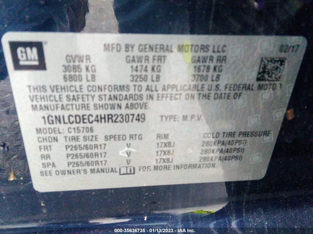 2017 Chevrolet Tahoe, VIN: 1GNLCDEC4HR230749
