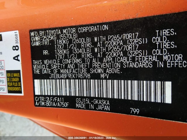 2014 Toyota FJ Cruiser, VIN: JTEBU4BF9EK198798