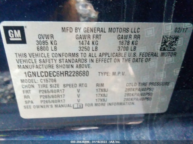 2017 Chevrolet Tahoe, VIN: 1GNLCDEC6HR228680