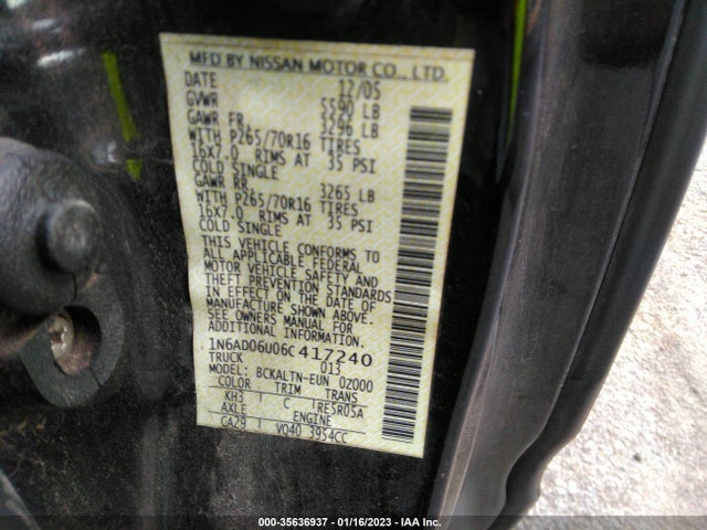 2006 NISSAN FRONTIER SE VIN: 1N6AD06U06C417240