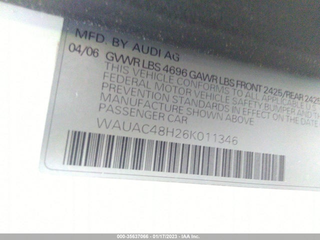 WAUAC48H26K011346 Audi A4 1.8T