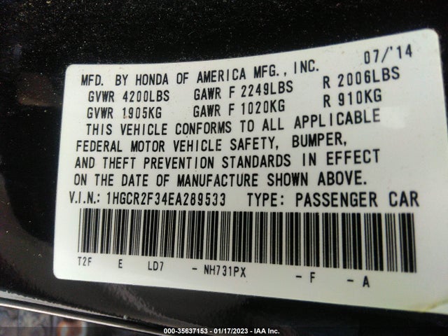 Honda Accord Sedan Lx 2014 1HGCR2F34EA289533 Image 9