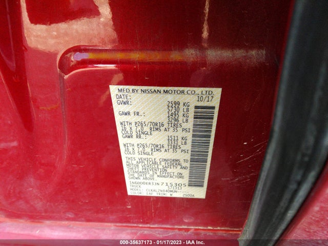 2018 Nissan Frontier, VIN: 1N6DD0ER3JN715305