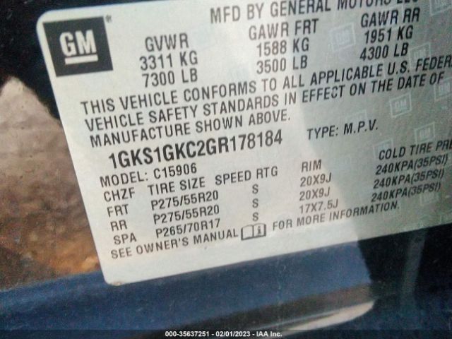 1GKS1GKC2GR178184 GMC Yukon Xl Slt
