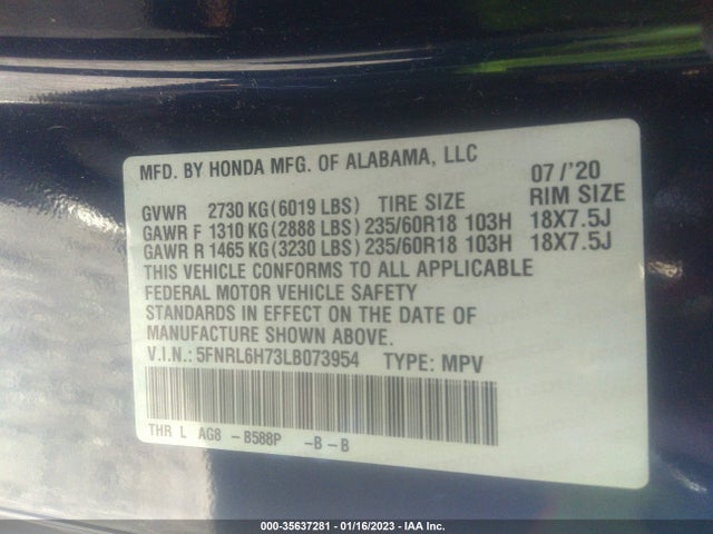 2020 Honda Odyssey, VIN: 5FNRL6H73LB073954
