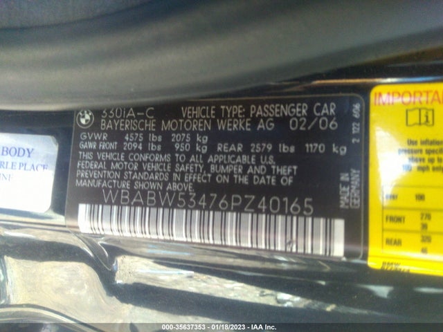 WBABW53476PZ40165 BMW 3 Series 330ci