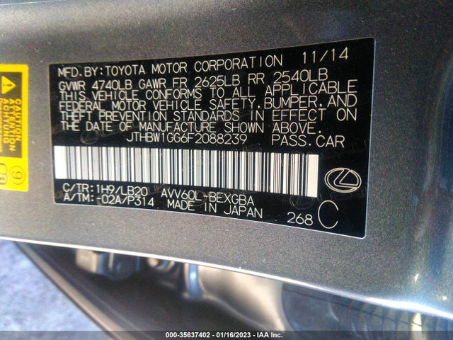 JTHBW1GG6F2088239 Lexus ES 300H