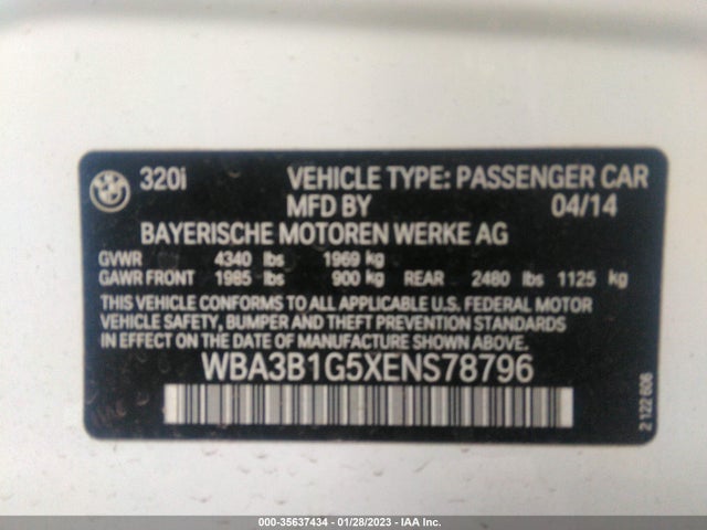 BMW 3 Series 320i 2014 WBA3B1G5XENS78796 Image 10