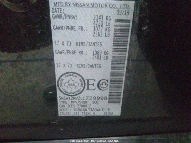 5N1AT2MV2LC729998 Nissan ROGUE S/SV/SL