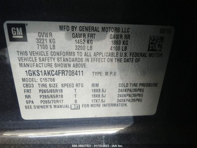 1GKS1AKC4FR708411 GMC YUKON SLE