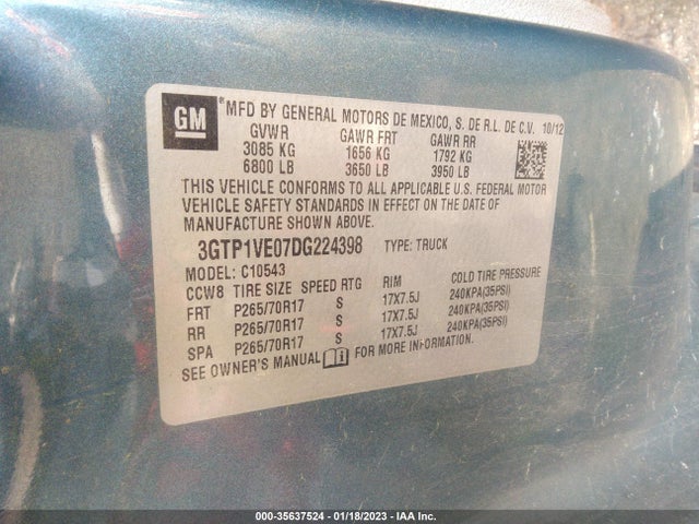 2013 GMC SIERRA 1500 SLE VIN: 3GTP1VE07DG224398