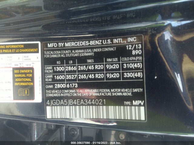 2014 Mercedes-Benz M-Class, VIN: 4JGDA5JB4EA344021