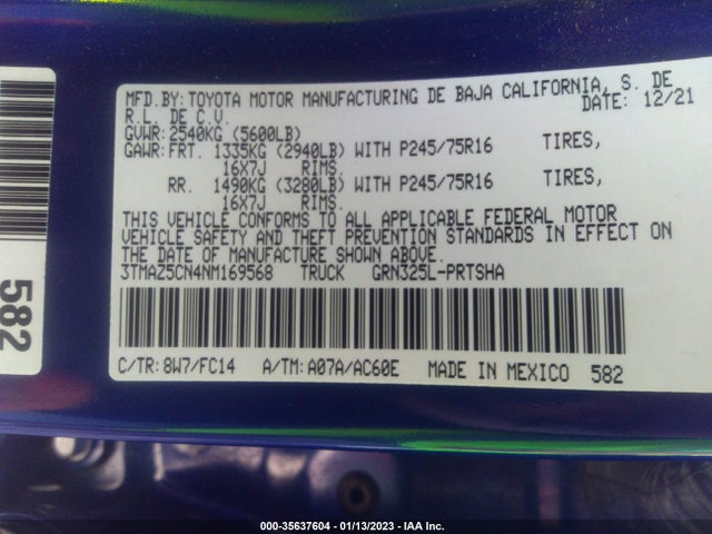 2022 Toyota Tacoma, VIN: 3TMAZ5CN4NM169568